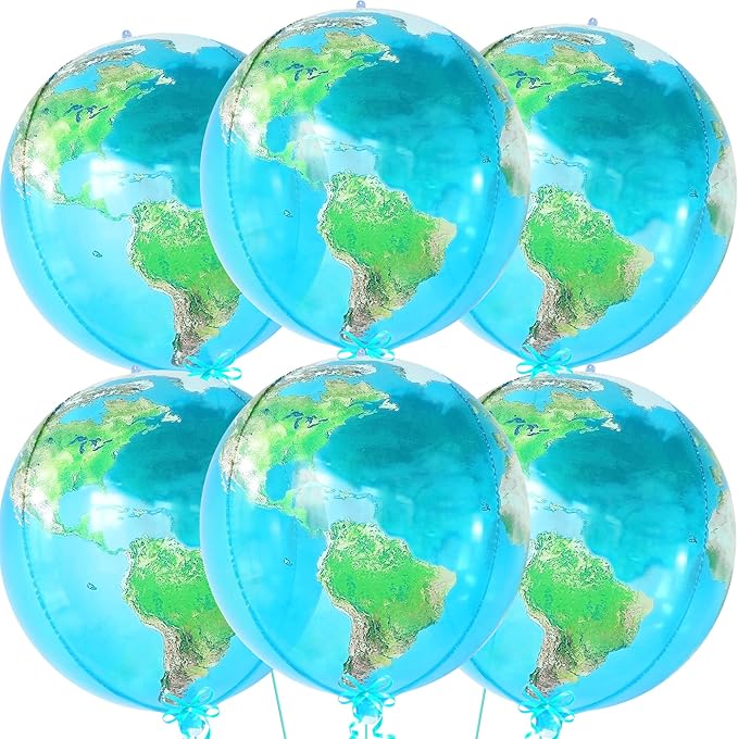 KATCHON Globe Balloons for Earth Day Decorations - Huge 22 Inch, Pack of 6 | 4D World Map Balloons | Earth Balloons for Party | World Balloons for Globe Decorations, Bon Voyage Party Decorations - Image 1